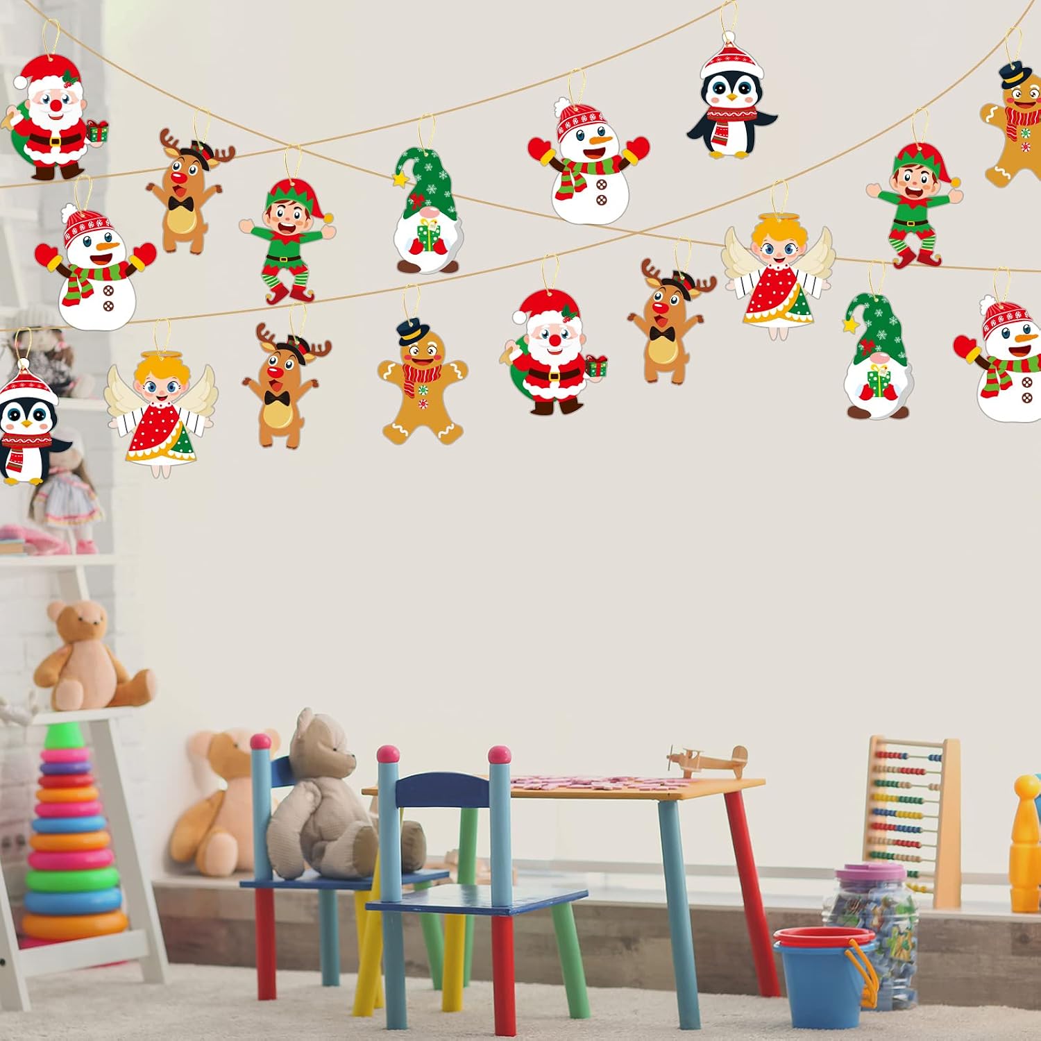chiazllta 384 Pcs Christmas Craft Kits Christmas DIY Sticker Game Craft Ornament Make Your Own Reindeer Santa Snowman Elf Art Craft Projects for Home Activities, 48 Sets in Total