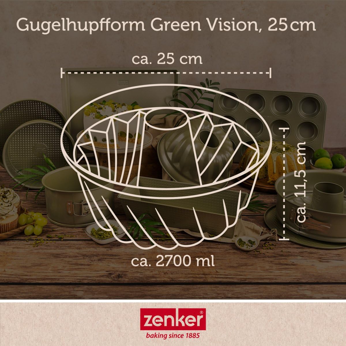Zenker Guglhupf Backform – Hochwertige und stabile Backform in grün für leckeren Gugelhupf – Gugelhupfform mit veganer Antihaftbeschichtung