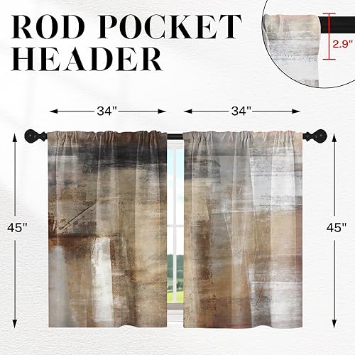 Vista 99 de Cortinas geométricas de cocina negras y grises de 63 pulgadas de largo, juego de 2, cortinas grises y blancas para dormitorio, sala de estar, Gris