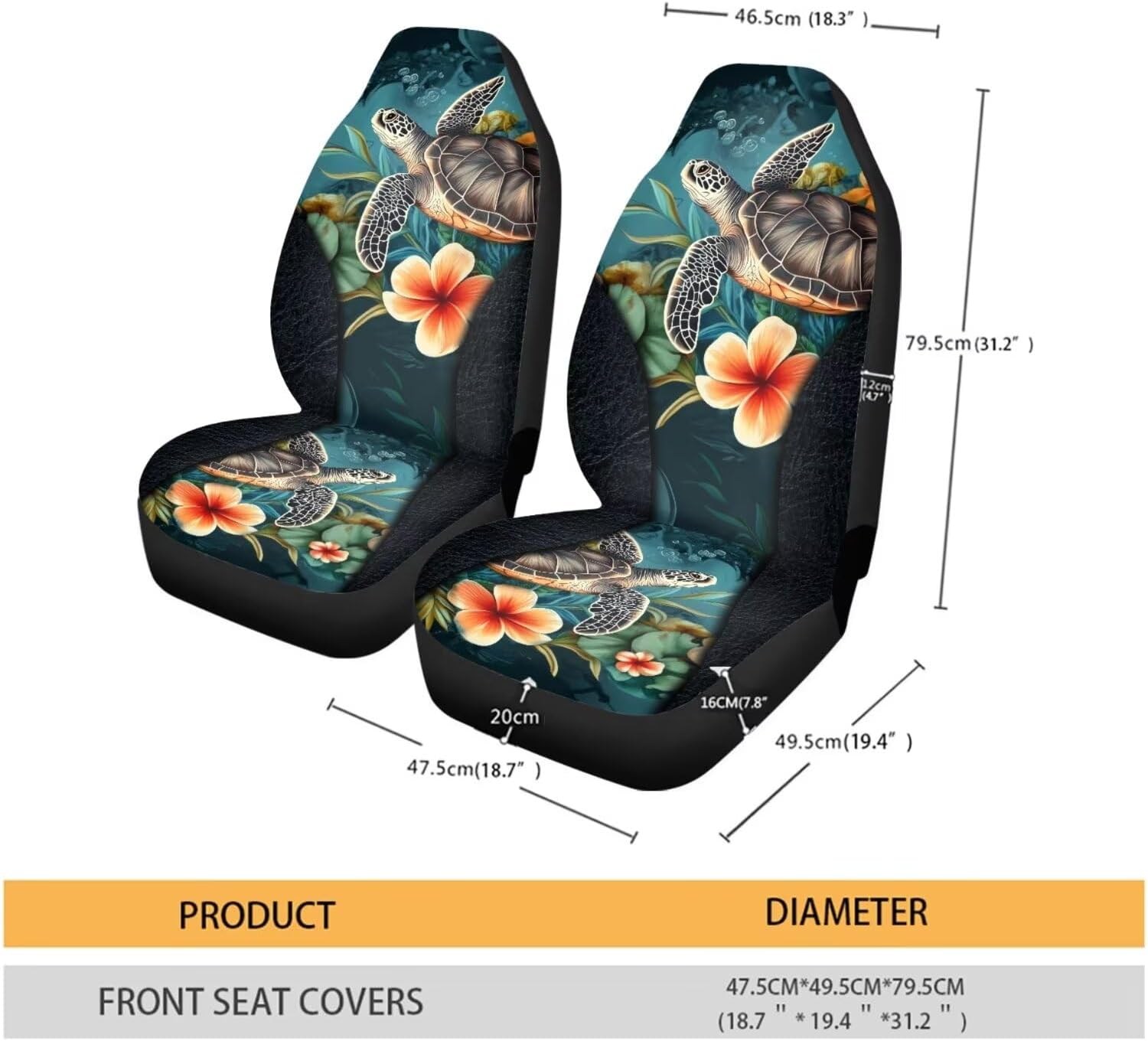 Hibiscus Floral Sea Turtle Print Car Front Seat Cover Automotive Seat Covers High Back Bucket Seat Protector Car Interior Decor Accessories for Most Car Sedan SUVs