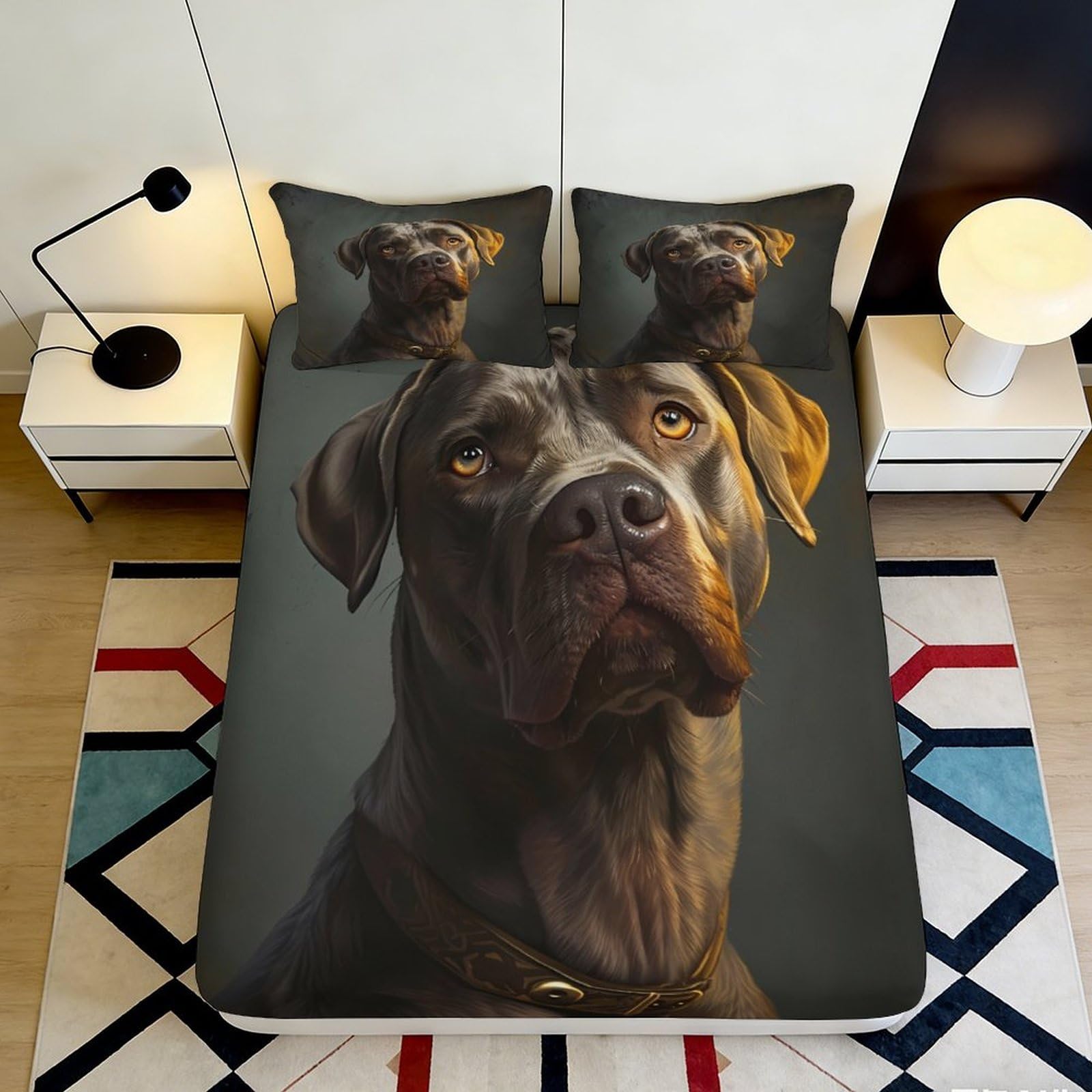 3D Printed Rottweiler Dog Fitted Sheet Microfiber Soft Breathable Bedroom Decor Animal Bed Cover for Home Guest Room 90x200x25cm