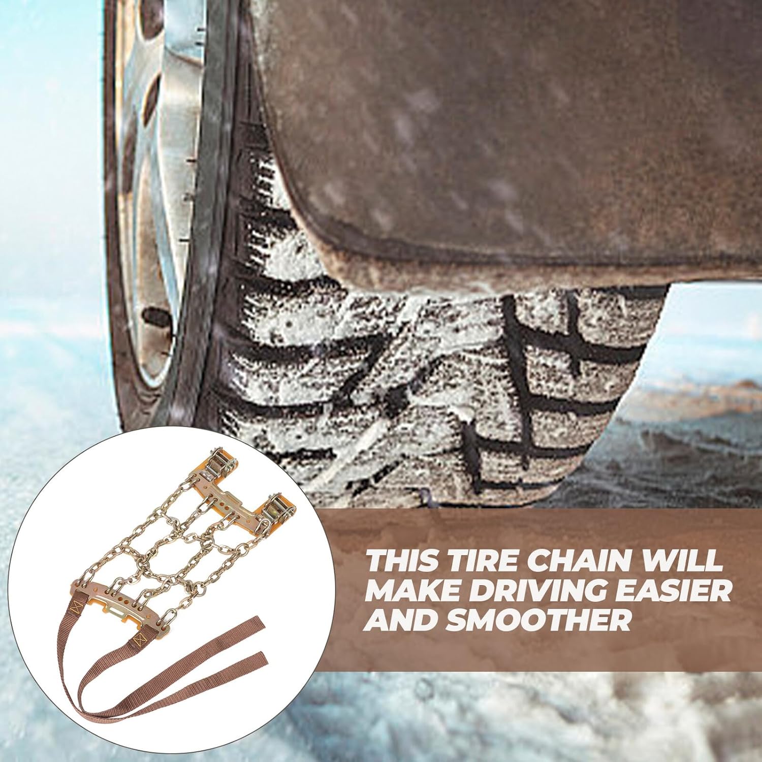 Veemoon Universal Car Tire Snow Chains Anti-skid Traction Chain 165-205mm Size Emergency Mud and Snow Tires for Suv Pickup Vehicles