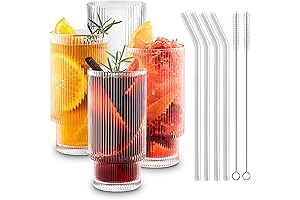12oz Pretty Glass Cups with Straws