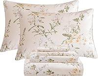 Vista 22 de QSH Juego de sábanas de tamaño individual 100% algodón egipcio, estampado de flores verdes con pájaros, mariposas y botánicas, lujo impreso, ropa