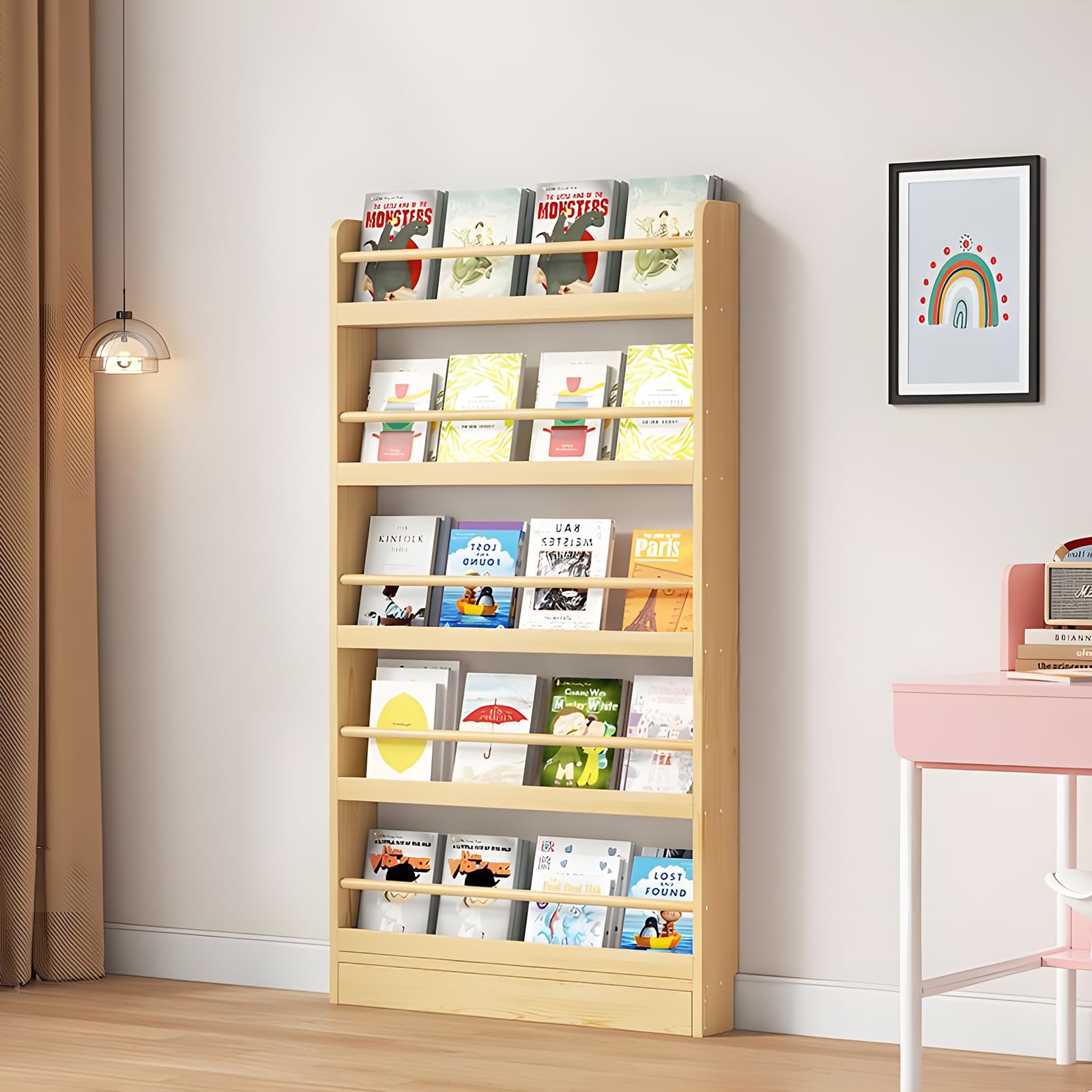 JFOZDM Kids Bookshelf, Book Shelf for Kids Room, 3/4/5/6 Tier Wall Mounted Bookshelf, Space-saving/Anti-dumping, Toy/CD/Book Organizer, Kids Bookcase for Child's Room/Home/Living Room