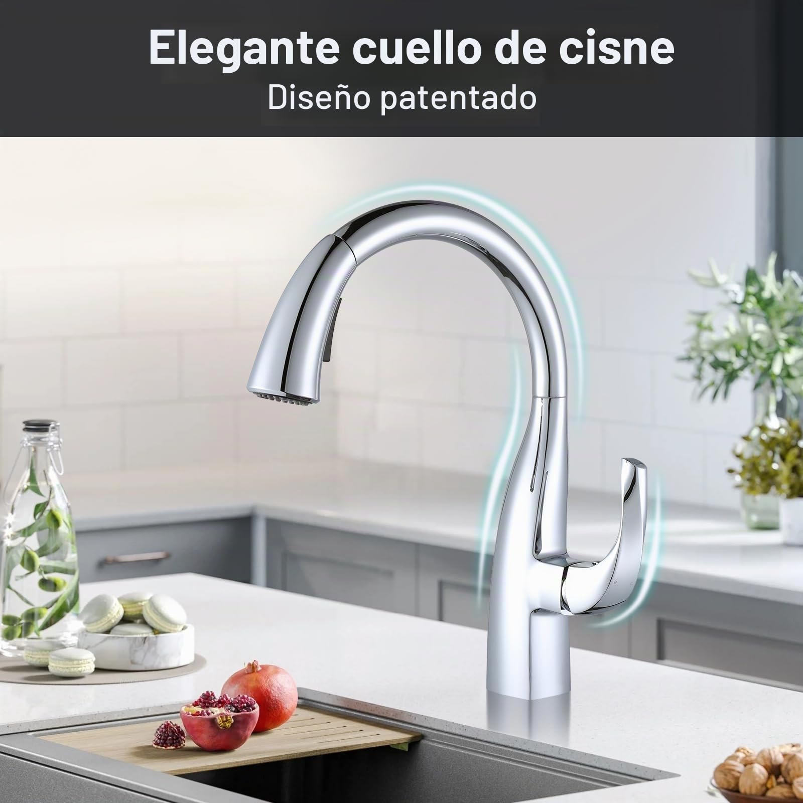 ARCORA Grifo Cocina Extraíble 360° Giratorio, Grifo Monomando Acero Inoxidable con 2 Modos de Chorro, Compatible con Fregadero Doble, Cromado