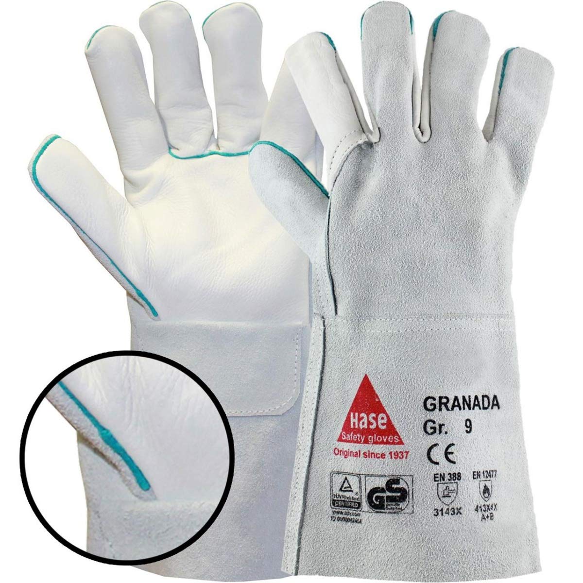 Granada Lot de 6 paires de gants de soudeur longs en cuir avec manchette Taille XL (10)