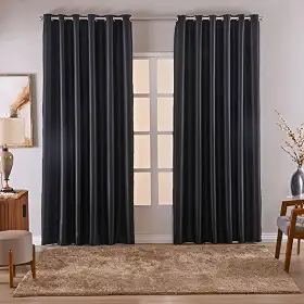 Cortina Blackout/Blecaute Em Tecido Corta Luz Para Sala, Quarto e Escritorio 4,00M x 2,50M | (4,00M X 2,50M) Com Ilhós Cromado (Preto)