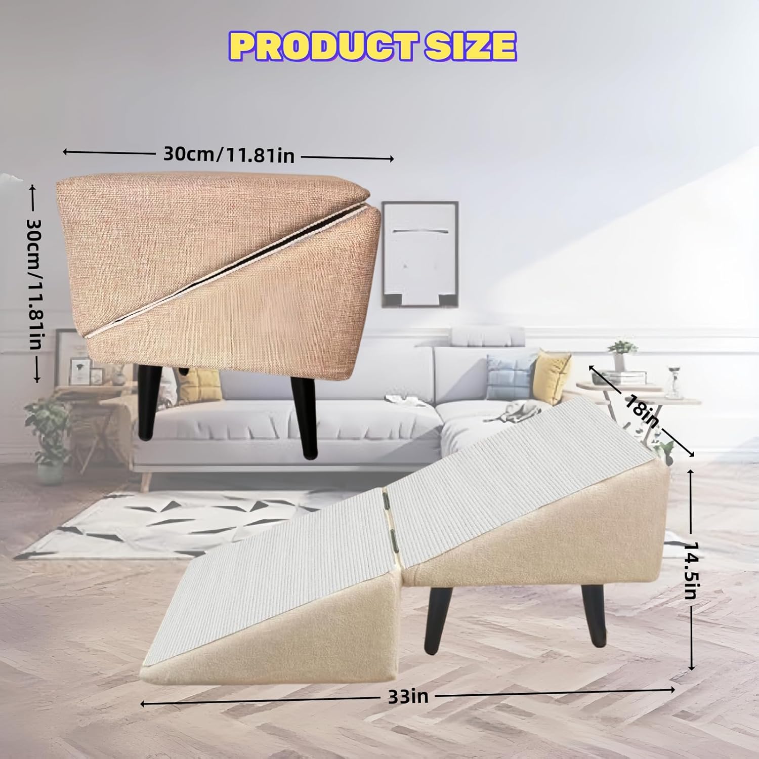 Split Ottoman Dog Ramp, 2-in-1 Lightweight Folding Pet Ramps Stairs, Dog Ramp for Bed and Couch, Non-Slip Fabric Design, Pet Stairs for Small Dogs and Cats
