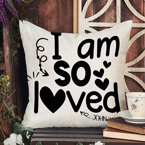 Miniatura 3 de Funda de almohada con texto en inglés I Am So Loved para el día de San Valentín romántica boda compromiso decoración rústica decoración del hogar
