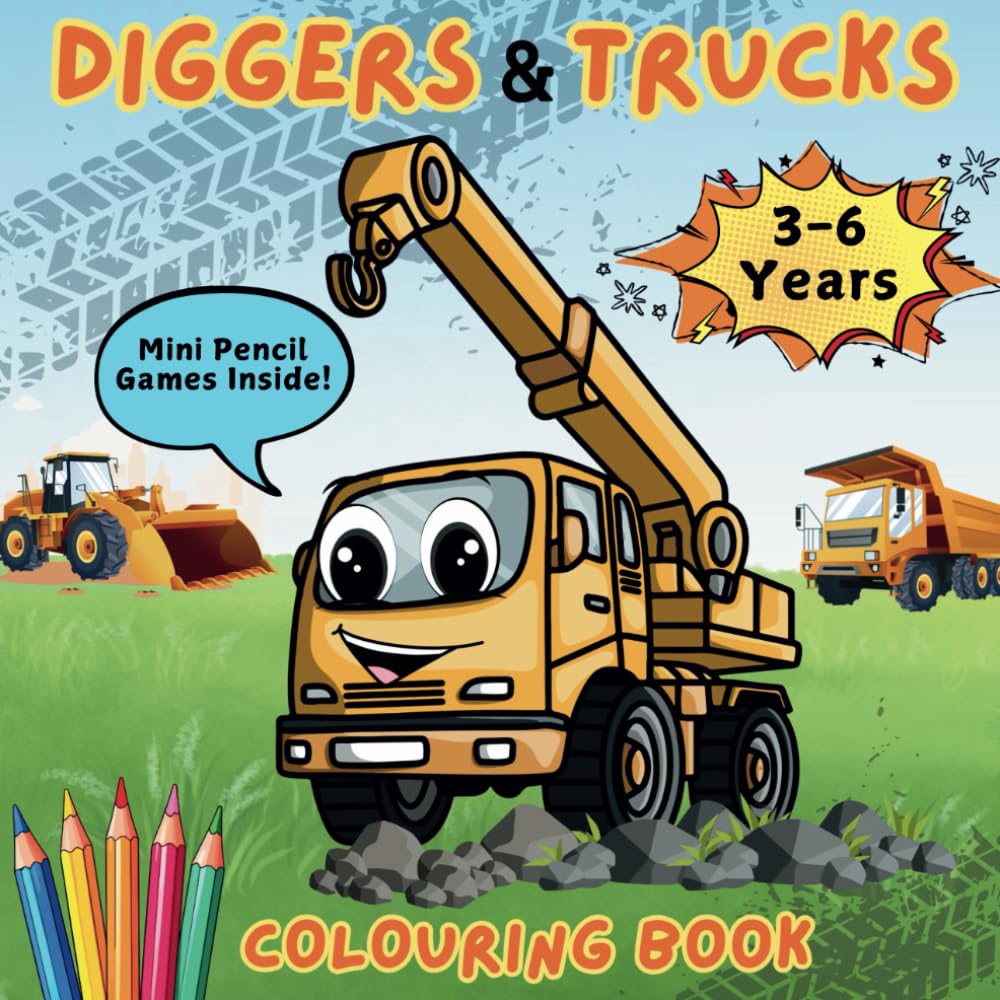 DIGGERS & TRUCKS COLOURING BOOK
