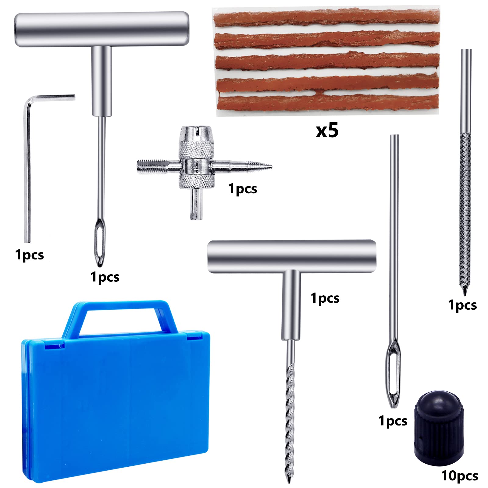 Iceten Tyre Repair Kit, Tyre Puncture Repair Kit with Storage Box Emergency, 42 Pcs Tubeless Tyre Repair Tool Kits - Image 2