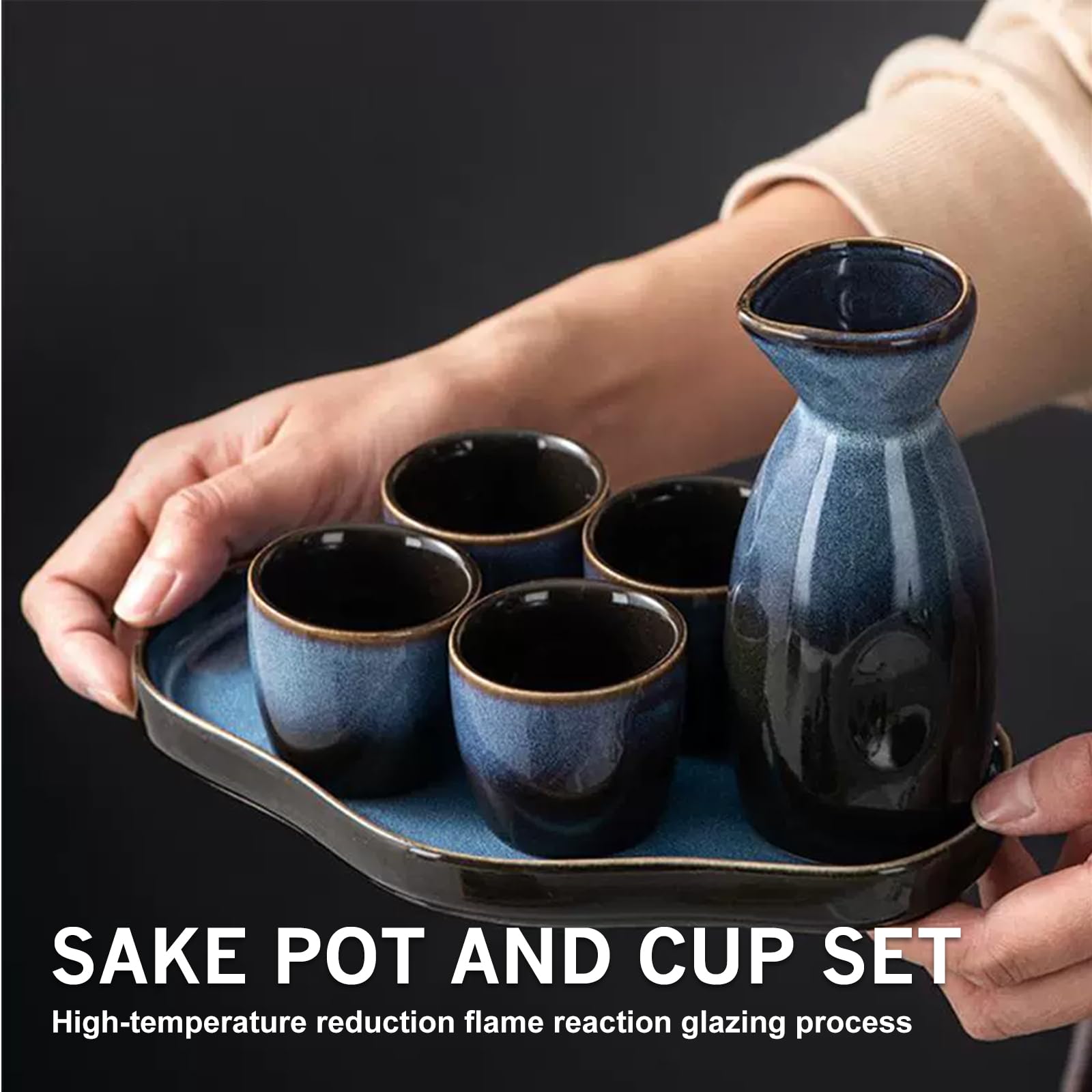 SUNOYA Sake-Set,5 Stück 300ML Traditionelles Japanisches Sake-Becher-Set,Japanische Sake-Flasche,Japanische Sake-Becher Aus Keramik Für Zuhause,Wohnzimmer,Teestube(Büro)