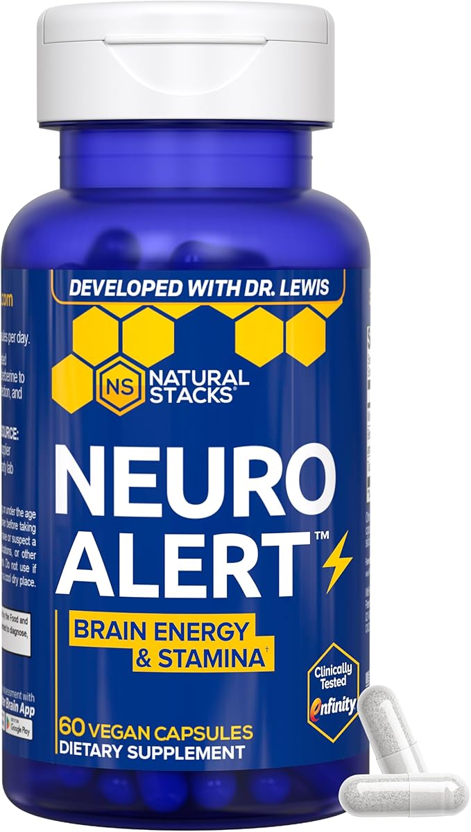 NATURAL STACKS NeuroAlert - 200mg Paraxanthine Energy Supplement - Caffeine Free Focus w/ 500mg L-Tyrosine & 100mg L-Theanine - 10mg NADH for Cellular Energy Support - 60 Paraxanthine Capsules