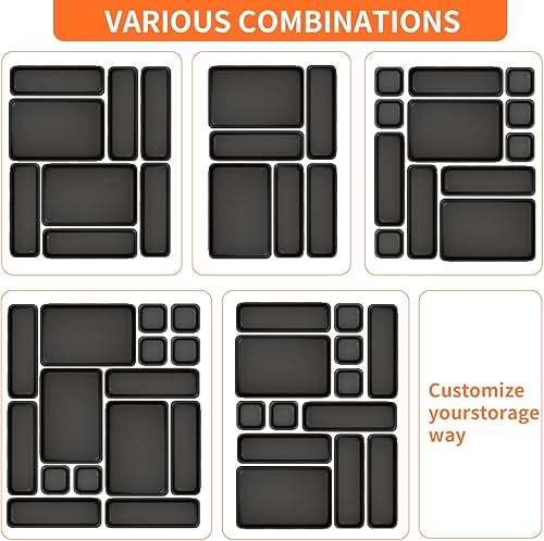 Miniatura 6 de Paquete de 45 bandejas organizadoras de cajones de escritorio, 3 tamaños, organizador de cajones de plástico para cocina, baño, oficina, tocador,