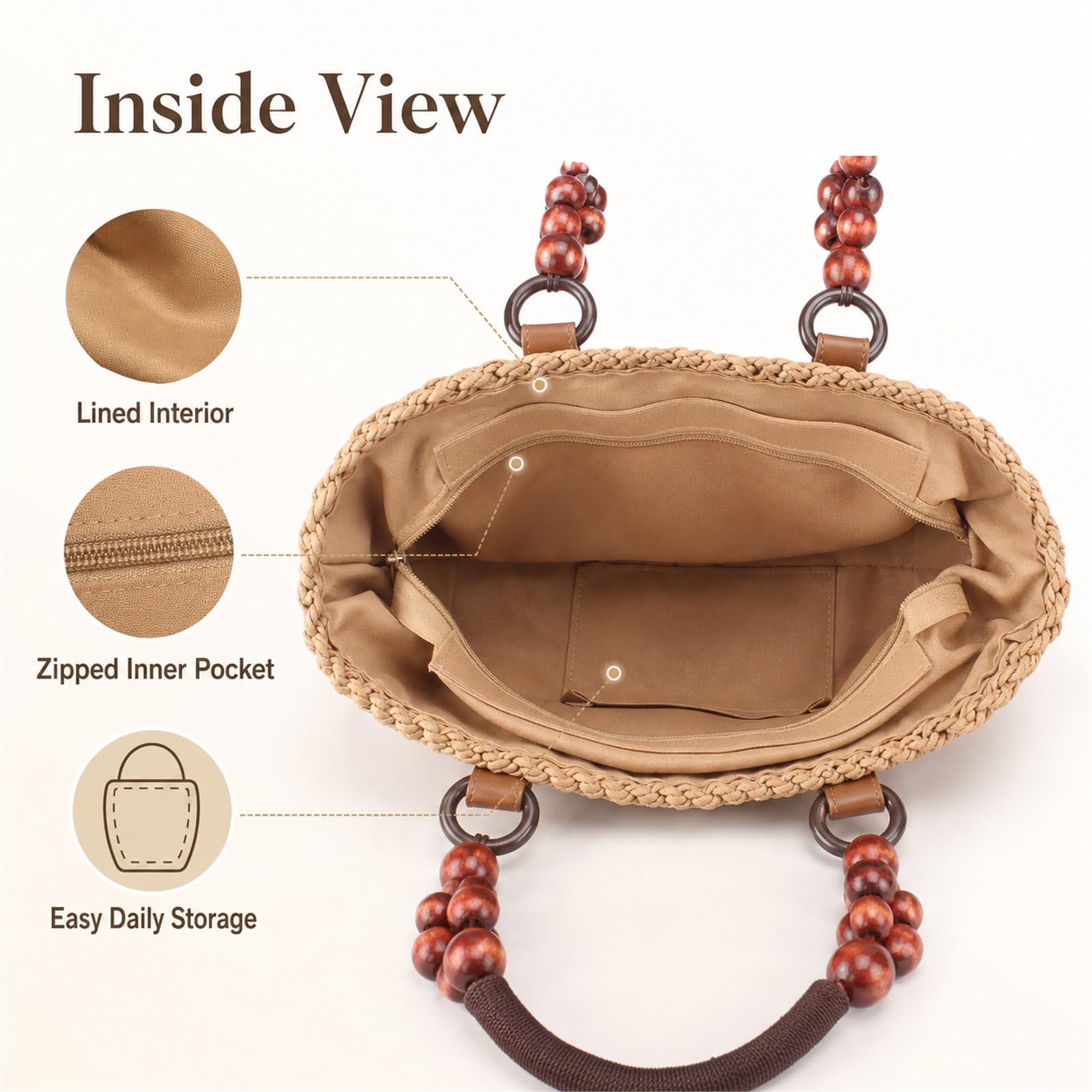 Sac De Plages en Paille,Panier De Plages en Osier,Panier De Plages en Paille,Sac Cabas en Paille,Sac De Shopping Tressé,Sac De Plages en Paille pour Femme Grande Capacité