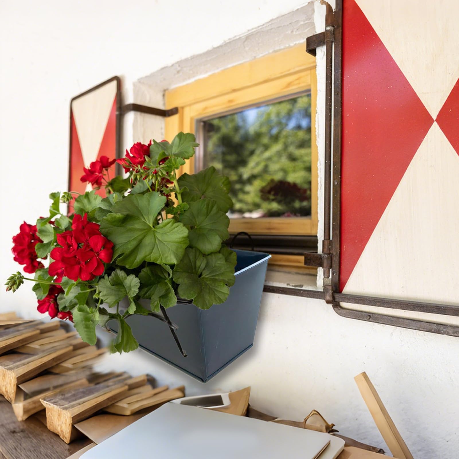 Generisch Deck Railing Planter – metalowe wiadra ogrodzeniowe, pudełka ogrodowe z odłączanymi haczykami, pojemnik na rośliny ze stabilną konstrukcją, akcesoria outdoorowe, ogród na pokłady, balconie