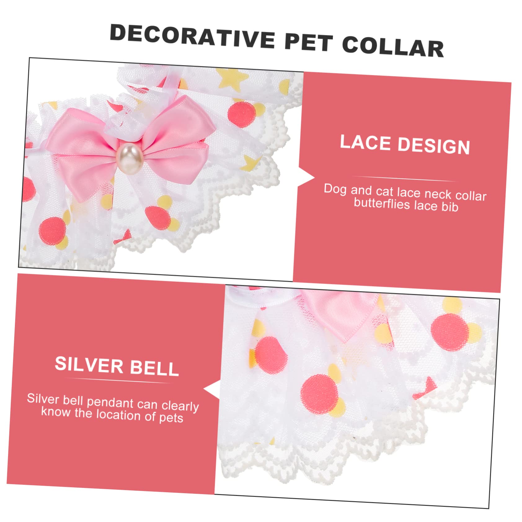 minkissy 5 x Katzenhalsband, Spitzenschal, Chihuahua-Halsband, Mädchen-Outfits, Kätzchen-Halsband mit Glöckchen, Kostüm, Kätzchen-Halsband, Katzenhalsband, Haustier-Hals-Ornament,