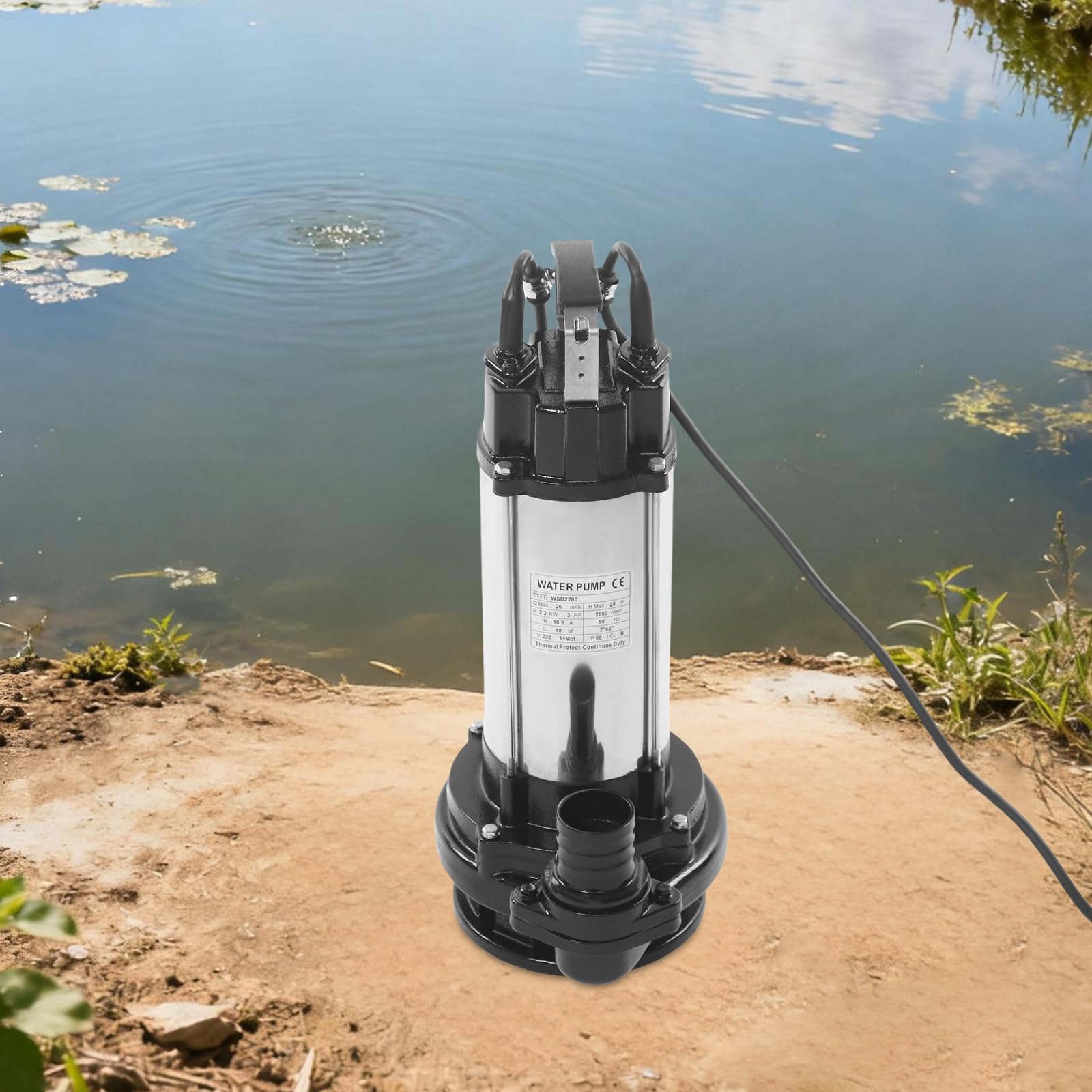 Bomba sumergible de acero inoxidable 2200 W – Bomba de aguas residuales con interruptor de flotador, bomba de agua sumergible para sótano, jardín y piscina, 26 m³/h de caudal de 25 m de altura