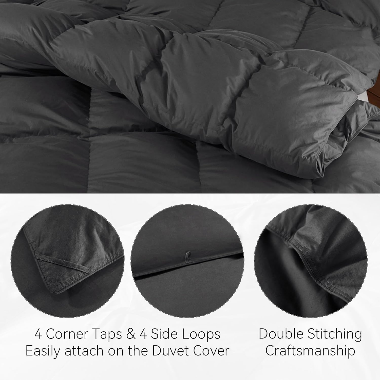 SNOWMAN Premium Down Comforter Queen Size, Luxurious All Season Duvet Insert with Cotton Blended Fabric, 3D Baffle Box Design Hotel Bedding Comforter (Dark Grey,90"x90")
