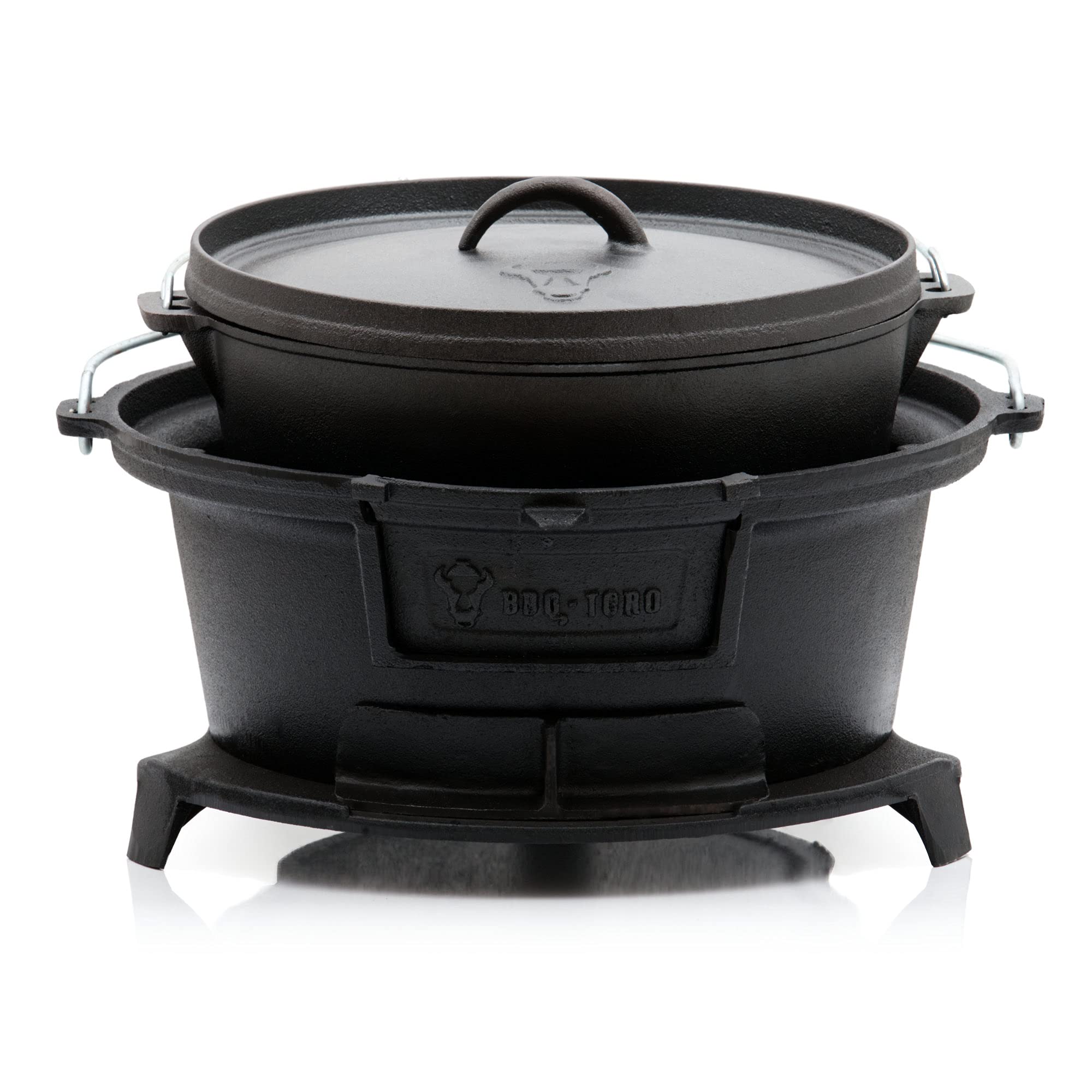 BBQ-Toro Pentola in ghisa con griglia | Hibachi Style Grill con sollevatore di griglia | Griglia a carbone da campeggio, pentola in ghisa, Dutch Oven Station ((B) 43 x (T) 42 x (H) 21,5 cm)