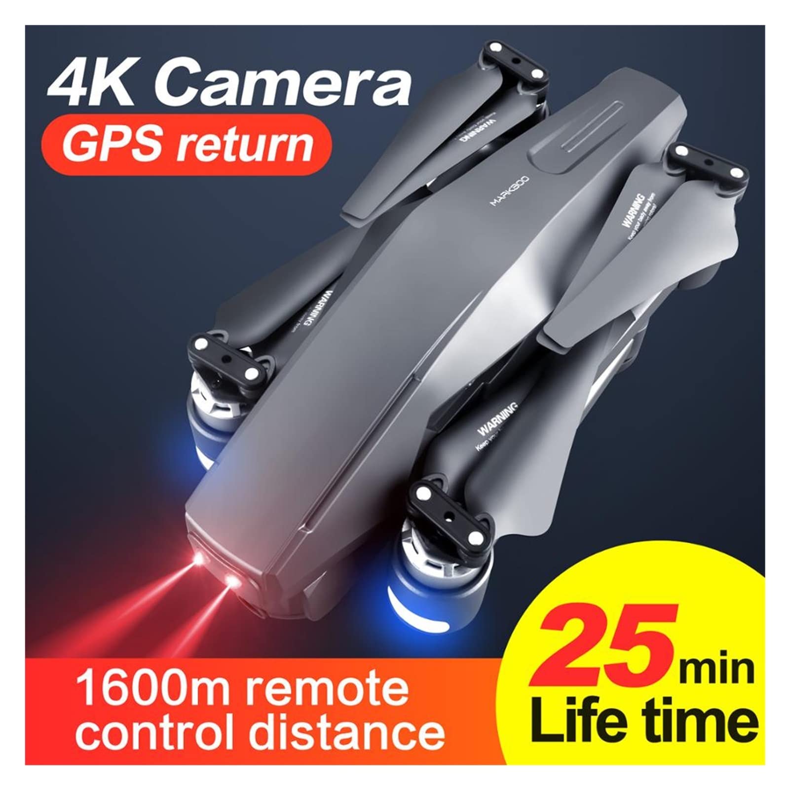 M1 Drone GPS Quadcopter z kamerą 4K HD 1,6 km WIFI Wideo na żywo 1,6 km Odległość kontrolna Lot 25 minut dronem z dronem kamery (Kolor: dron z kamerą 4K)