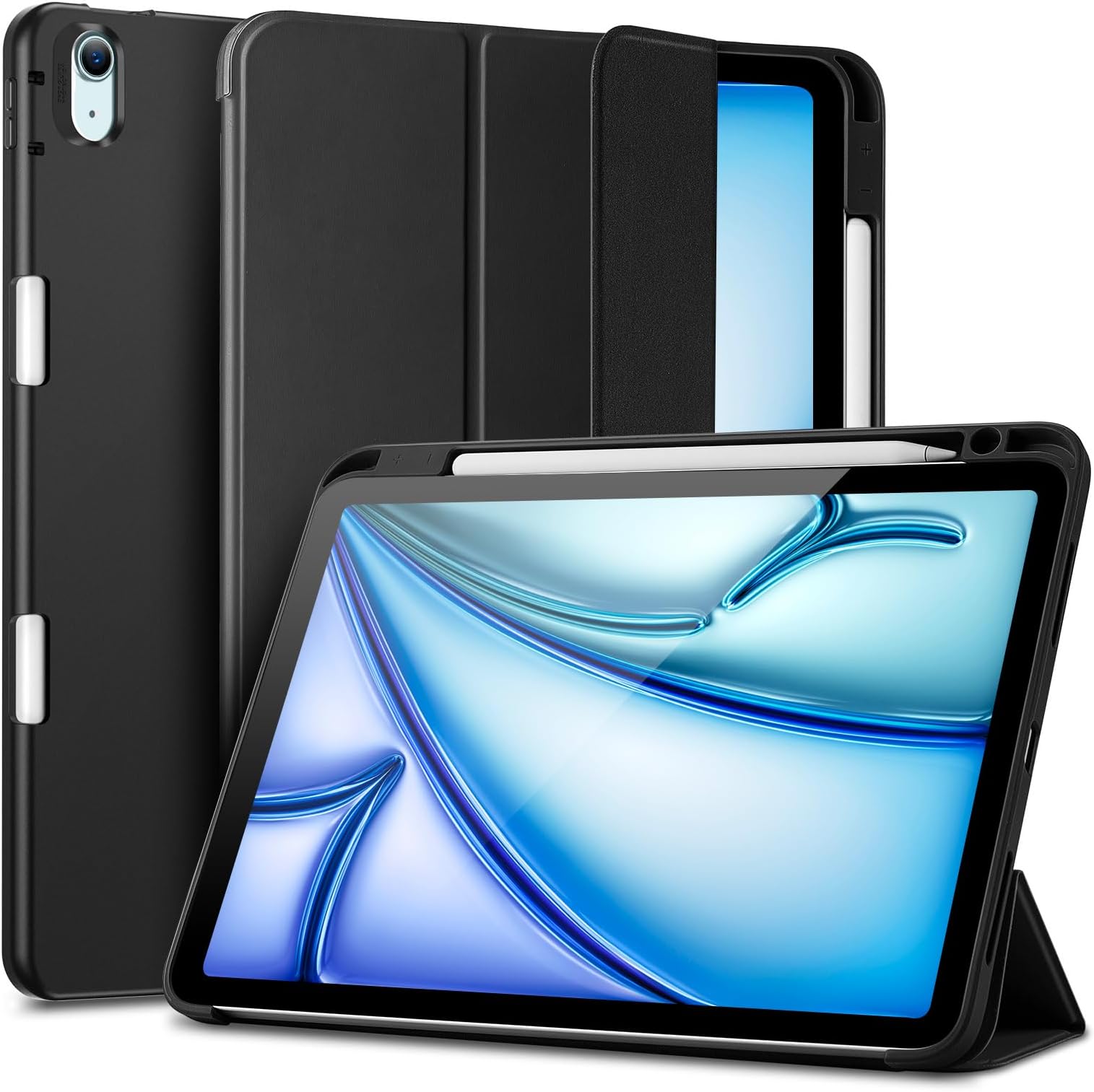ESR for iPad Air 11 Inch Case M2 2024, iPad Air 5th/4th Gen(2022/2020) with Pencil Holder, Trifold Stand Case for iPad Air 5/4 with Flexible Back, Auto Sleep and Wake, Rebound Series, Black