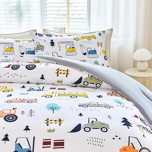 Miniatura 4 de WINLIFE Juego de edredón de construcción tamaño individual para niños, 3 piezas, ropa de cama reversible, esponjosa, ligera, de microfibra,