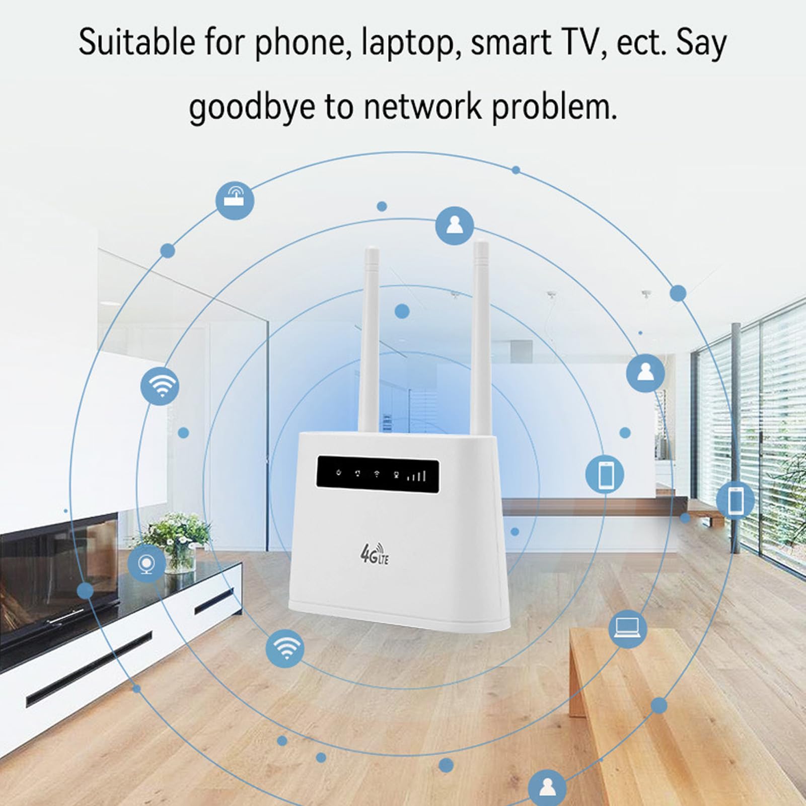 Modem-Routeur 4G LTE débloqué avec Emplacement pour Carte SIM, WiFi 300 Mbps, Couverture 200 M, Routeur Wi-FI sans Fil avec 2 Antennes à Gain élevé 5 DBi, 20 Utilisateurs (Prise