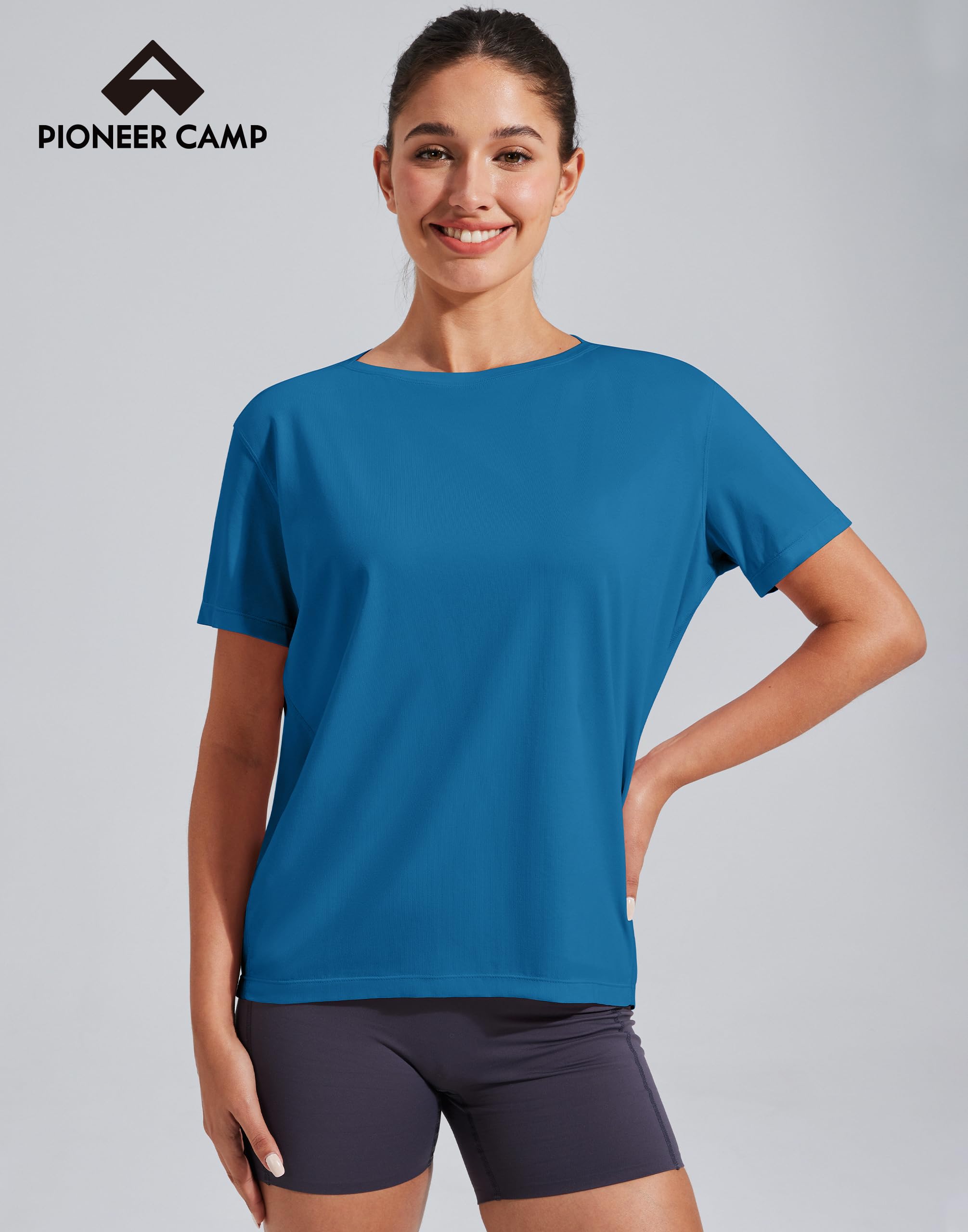 Pioneer Camp Maglietta da donna in bambù Viscore a maniche corte con scollo a barca, vestibilità ampia, maglietta da allenamento, palestra e atletica