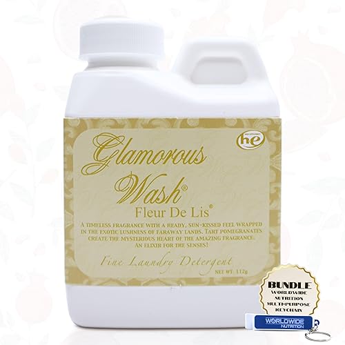 Worldwide Nutrition Paquete Tyler Glam Wash Fleur De Lis detergente líquido para ropa - Detergente líquido de lujo para ropa - (4 oz) y llavero