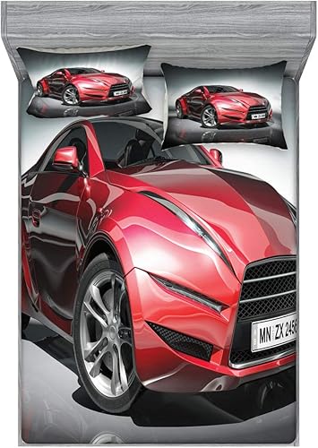 Miniatura 127 de Ambesonne Juego de sábanas bajeras y fundas de almohada de los años 90, patrón geométrico en estilo retro, formas redondas de triángulo de media