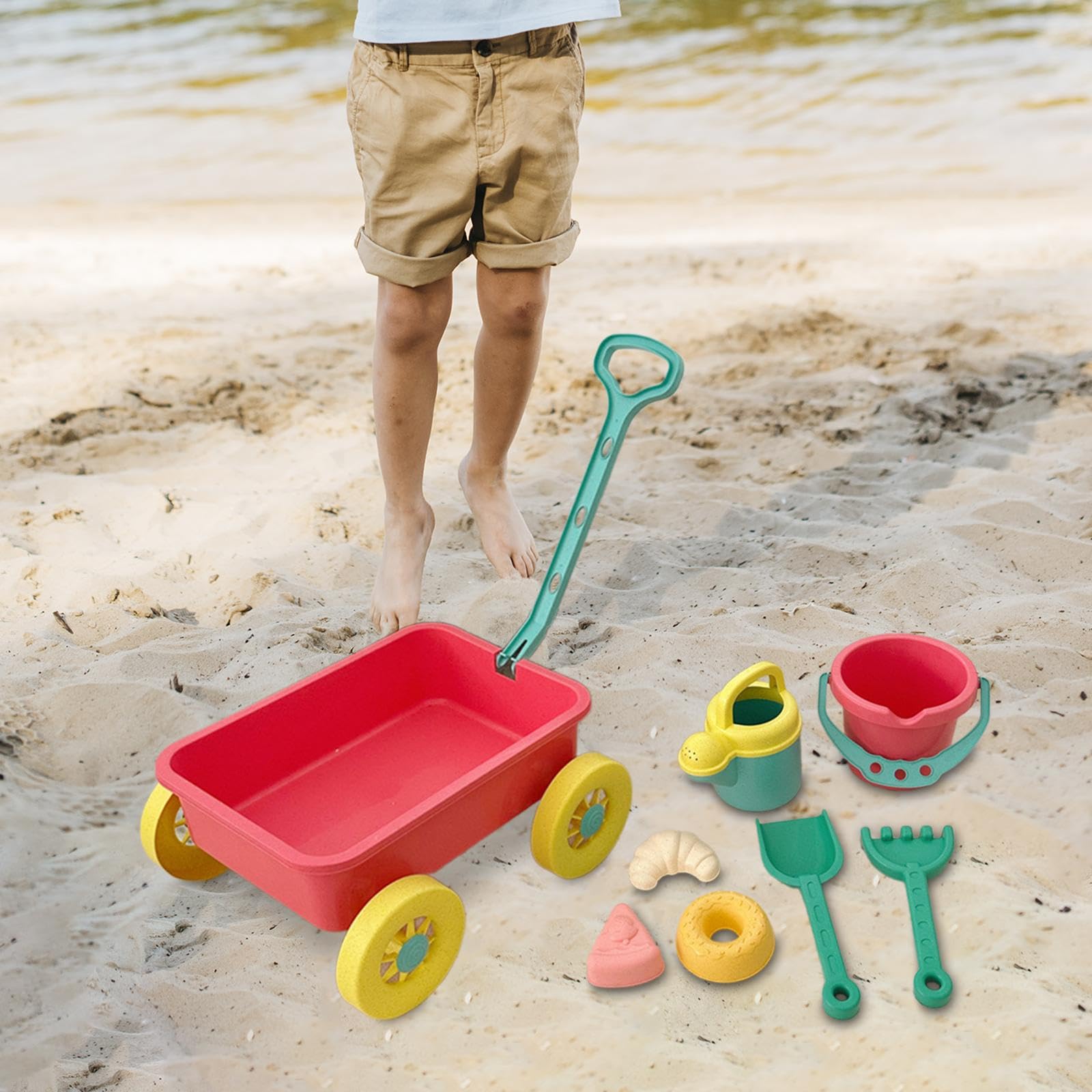 Sharplace Ruota da Sabbia con Secchiello per L'acqua, Carrello per Bambini con Ruote, Giocattolo Educativo, Giocattolo da Spiaggia per Bambini, Piccolo Carr, Rosa