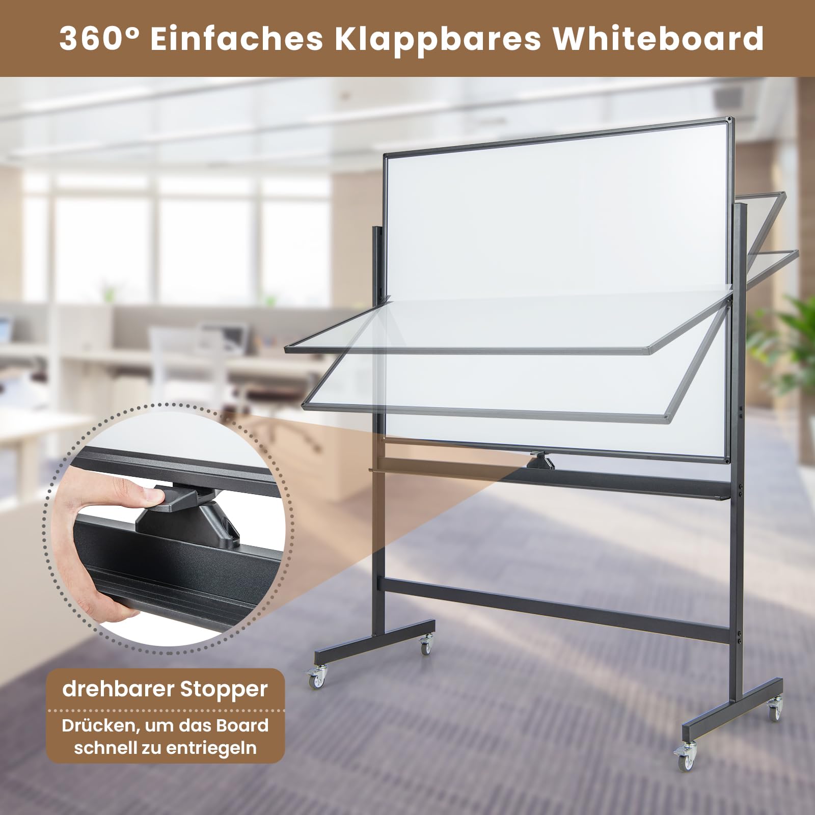 COSTWAY Doppelseitiges mobiles Whiteboard, 120 x 90 cm, Trocken abwischbares magnetisches Whiteboard mit Gittermuster, Rollen, Ständer und Stiftablage, inkl. Zubehör für Büro, Zuhause (Schwarz)