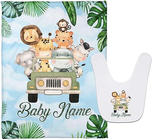 Miniatura 3 de Mantas de bebé personalizadas de animales, manta de bebé personalizada de jirafa de elefante león, manta de bebé safari con nombre para niños, manta