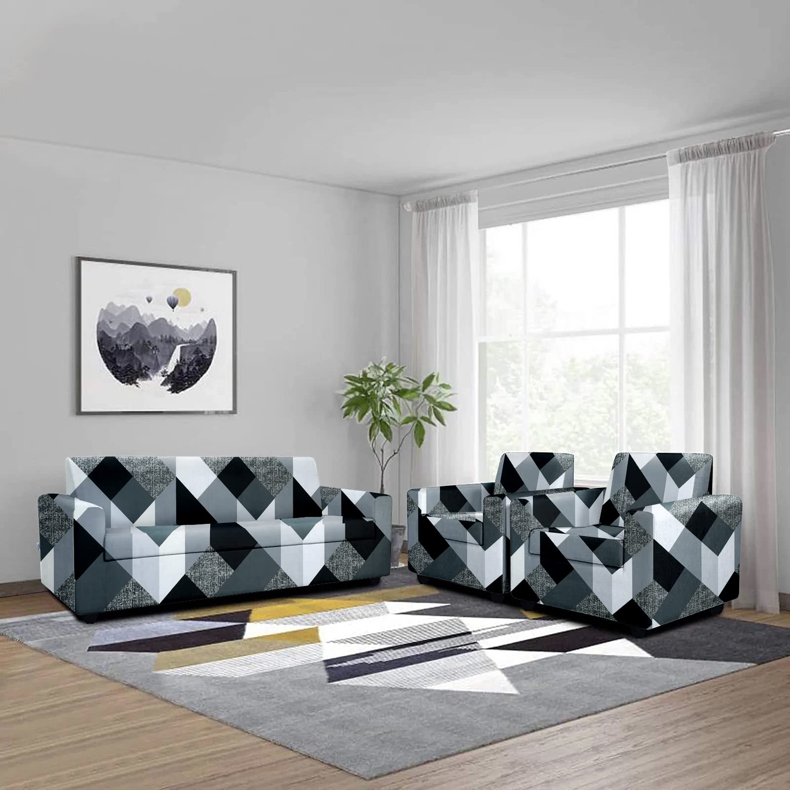 Cortina Embossed Printed Sofa Cover Big Elasticity Cover Stretch Universal Sofa Slipcover 5 Seater (3 Seater Size 185-230cm and 1 Seater Size 90-145cm)…-image-15