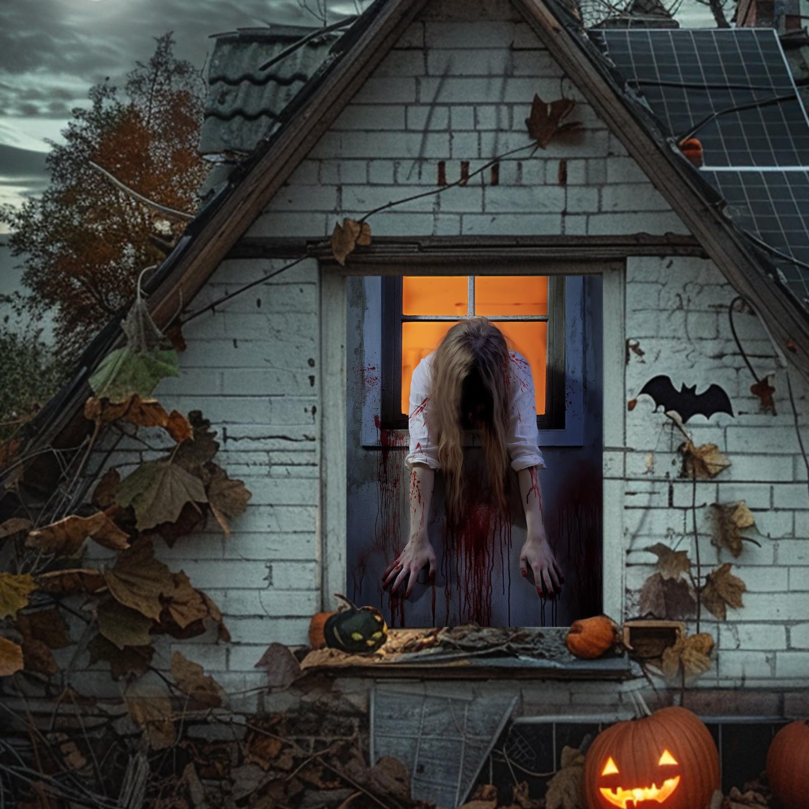 Halloween-Vorhang 1,5x1,5 M – Blutige Hände Als Gruselige Fensterdekoration