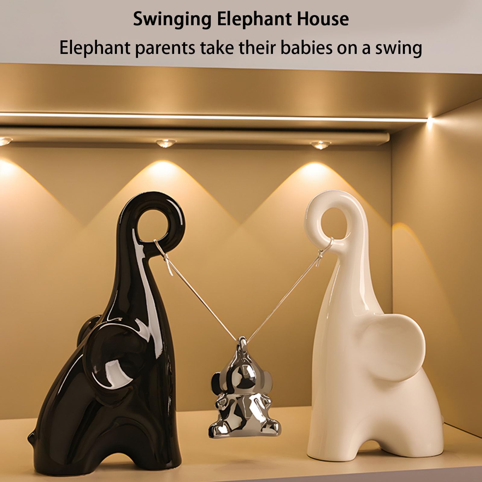 Elefante Statua Ceramica, Elefante Portafortuna Decorazioni Casa Statuette Decorative Soprammobili Moderni Particolari Arredo Casa Moderno (Nero/Bianco/Argento)