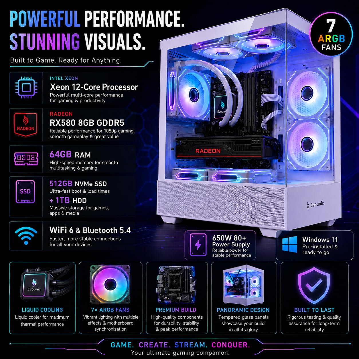 Evounic Gaming Desktop PC - 12 Core & RX580 -2