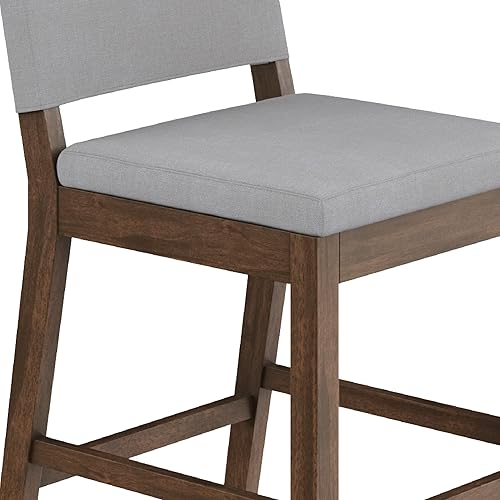 Miniatura 6 de Nathan James Linus - Taburete de bar tapizado moderno con altura de mostrador con respaldo y patas de madera de goma maciza en una madera marrón