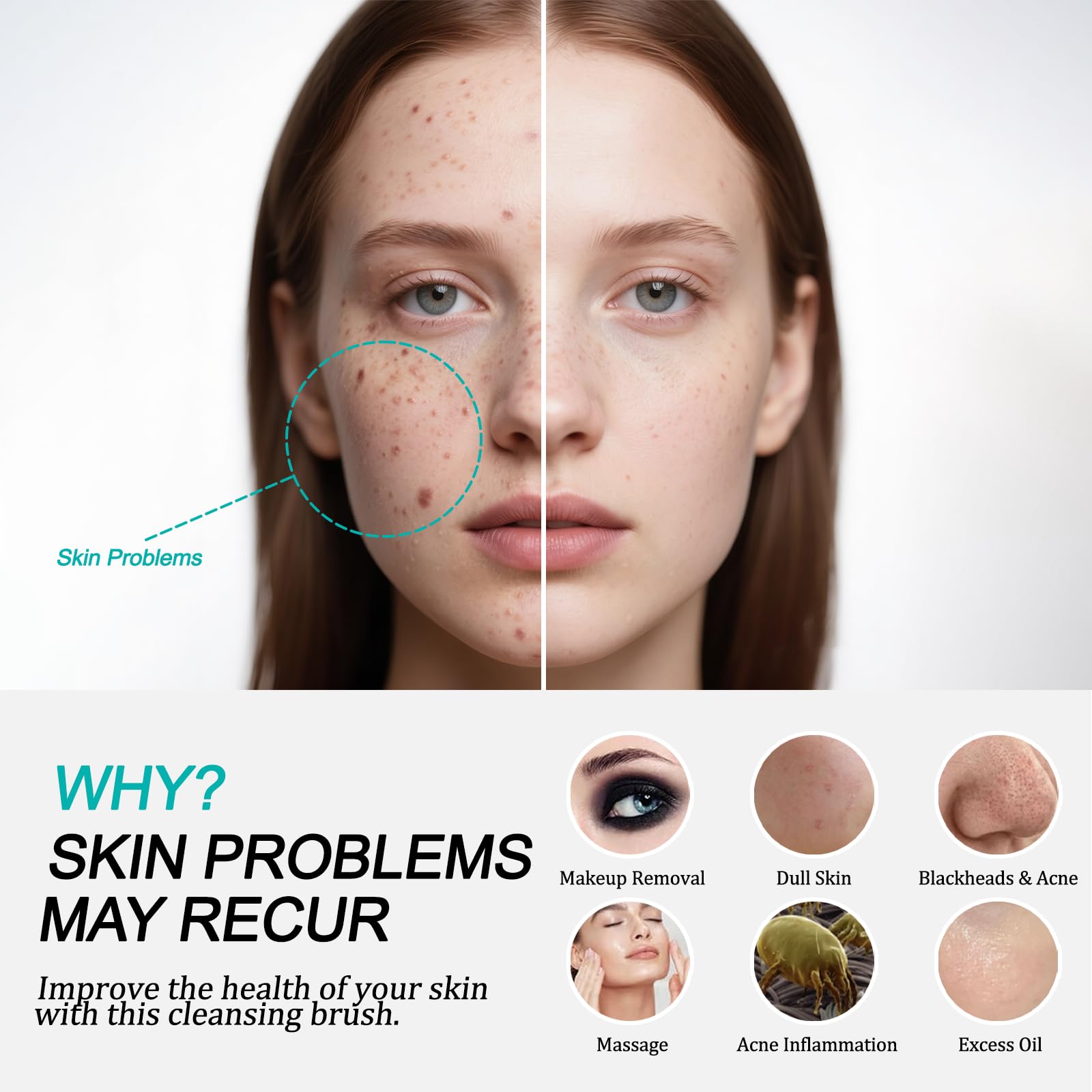 Elektrische Gesichtsreinigungsbürste mit 4 Bürstenköpfen & 5 Geschwindigkeiten – IPX6 wasserdicht, Typ-C Schnellladung – für Tiefenreinigung, Peeling, Porenminimierung & Make-up-Entfernung (Weiß)
