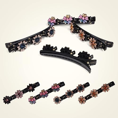 Miniatura 8 de Pinzas para el cabello trenzadas con piedra de cristal brillante, clip de pico de pato cortado con trébol de cuatro hojas, clip de pelo trenzado con