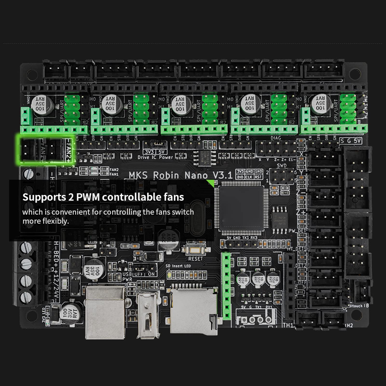 Mini V3.1 Carte de Contrôle 32bit Silencieux Carte Mère pour Imprimante 3D, Carte Mère Supporte Le Module Wifi, 2 Ventilateurs Contrôlables par PWM et Support L'axe z Double, 512KB Flash 192KB(#1)