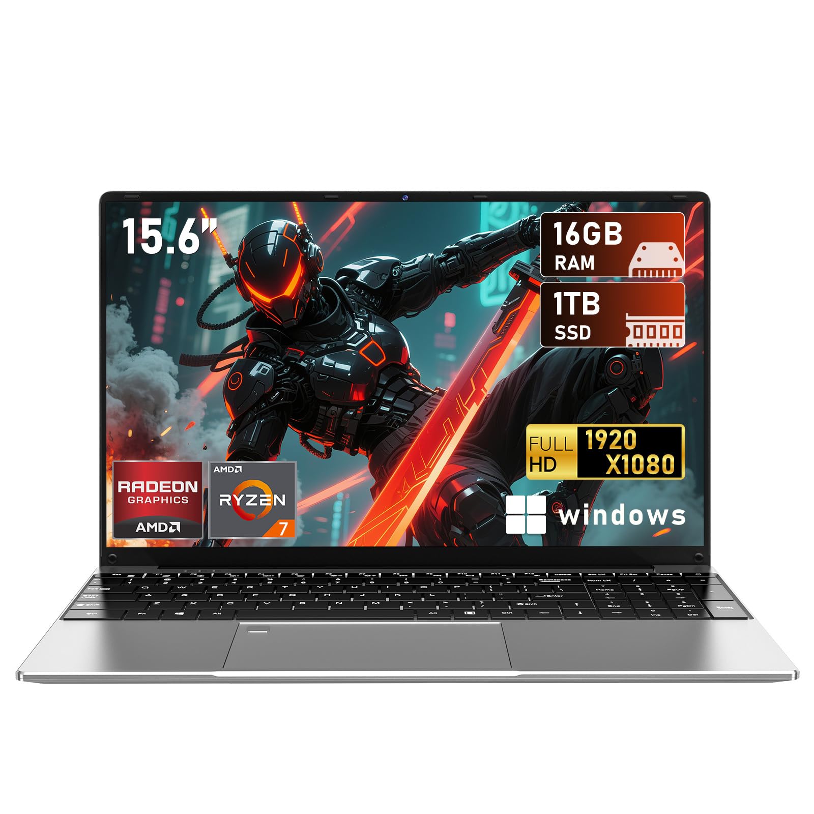 2025 Gaming Laptop,15.6 Inch Office 365 Laptop Computer,R7 5700U (8C/16T, Up to 4.3GHz),16GB RAM,1TB SSD,15.6” FHD 1920 * 1080P Display, Radeon Vega 8 Graphics,WiFi5, BT 5.0,Backlit Keyboard