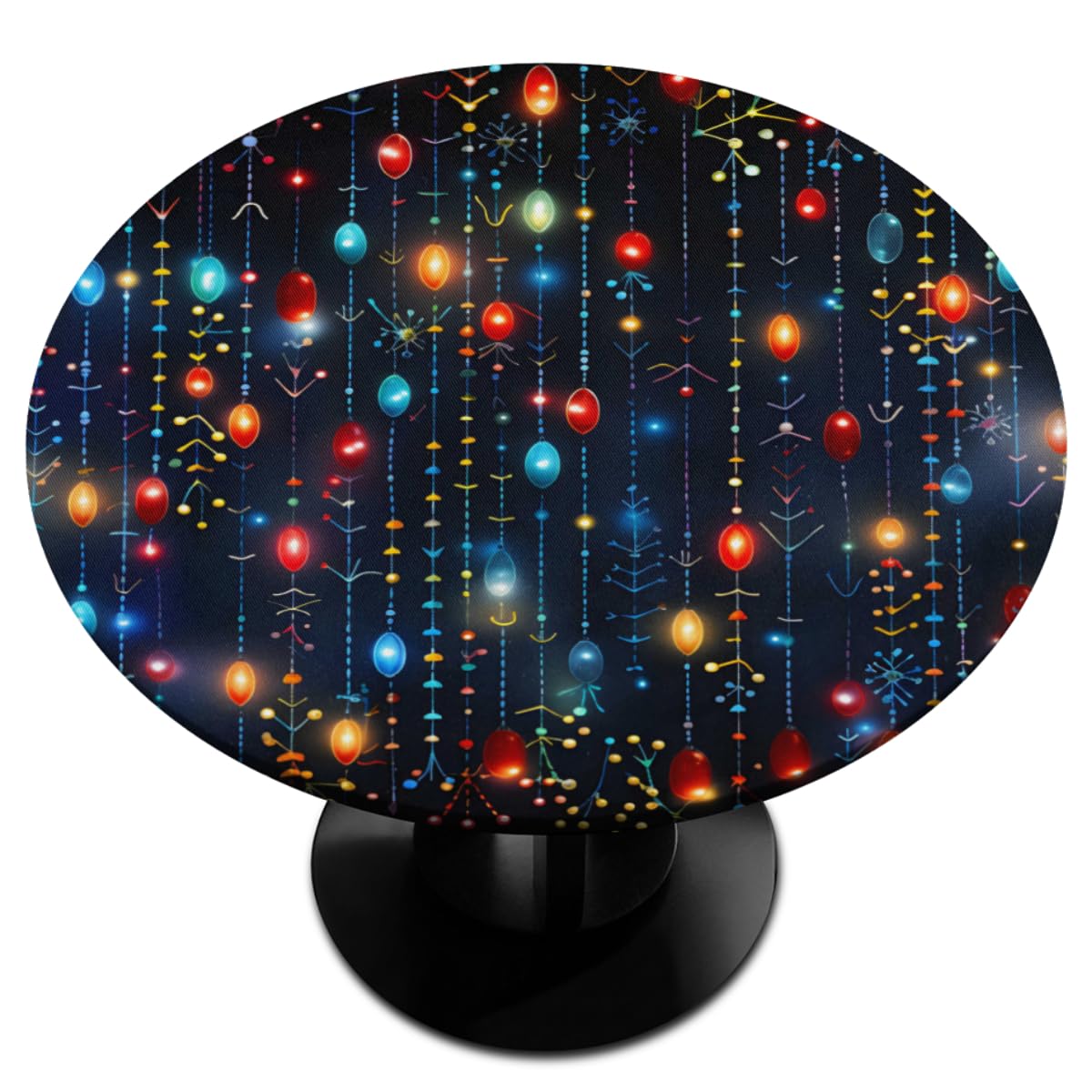 KOBLEN The Christmas Fun Pattern Round Fitted Tablecloth with Elastic Edge Table Cover for Patio Picnic Camping Dining Party Indoor Outdoor, Fits 36