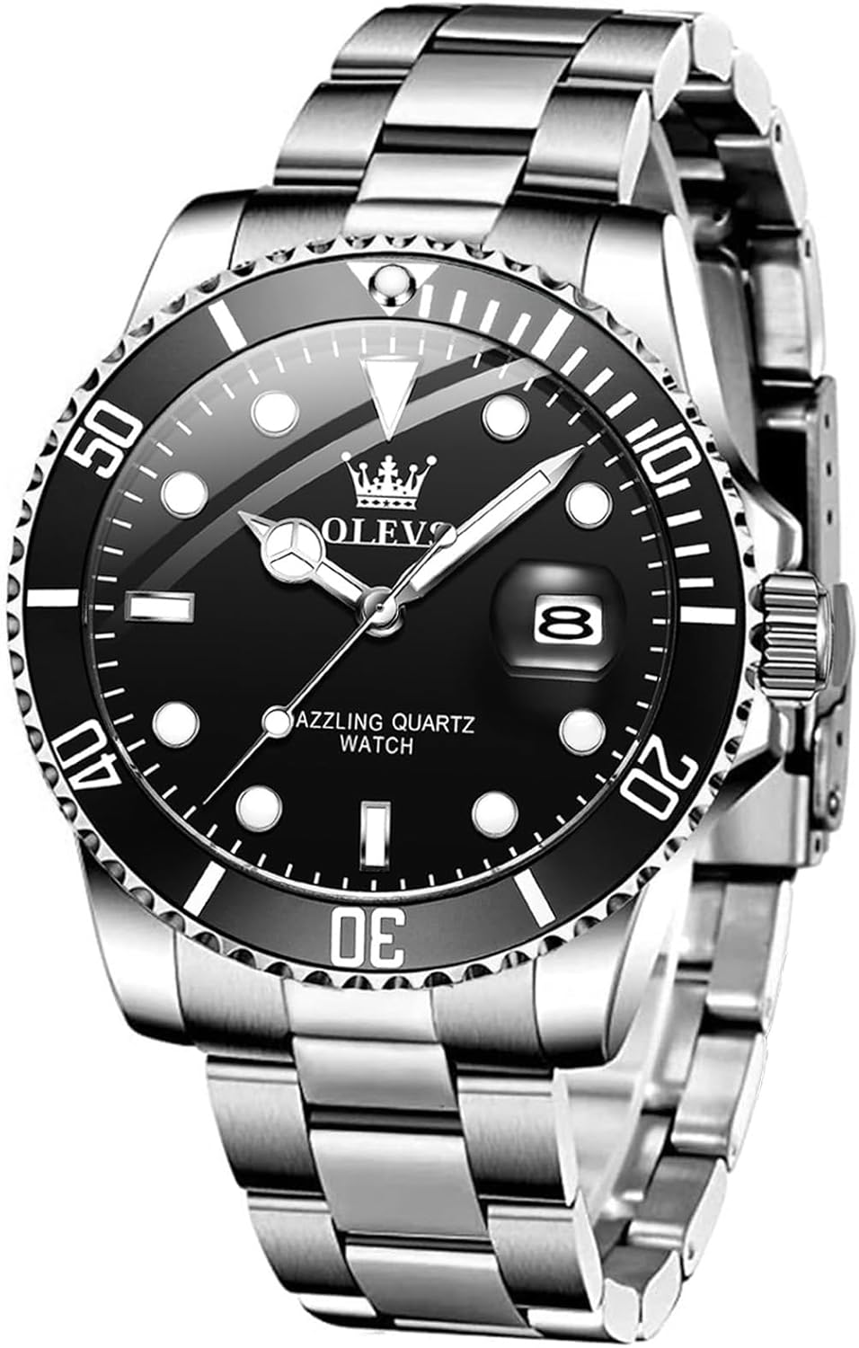 OLEVS Mens Watches, Silver Dress Gold Classic Luxury Big Large Face Waterproof Watches for Men, Analog Two Tone Stainless Steel Men Wrist Watch with Date Relojes De Hombre (Green/Blue/Black Dial