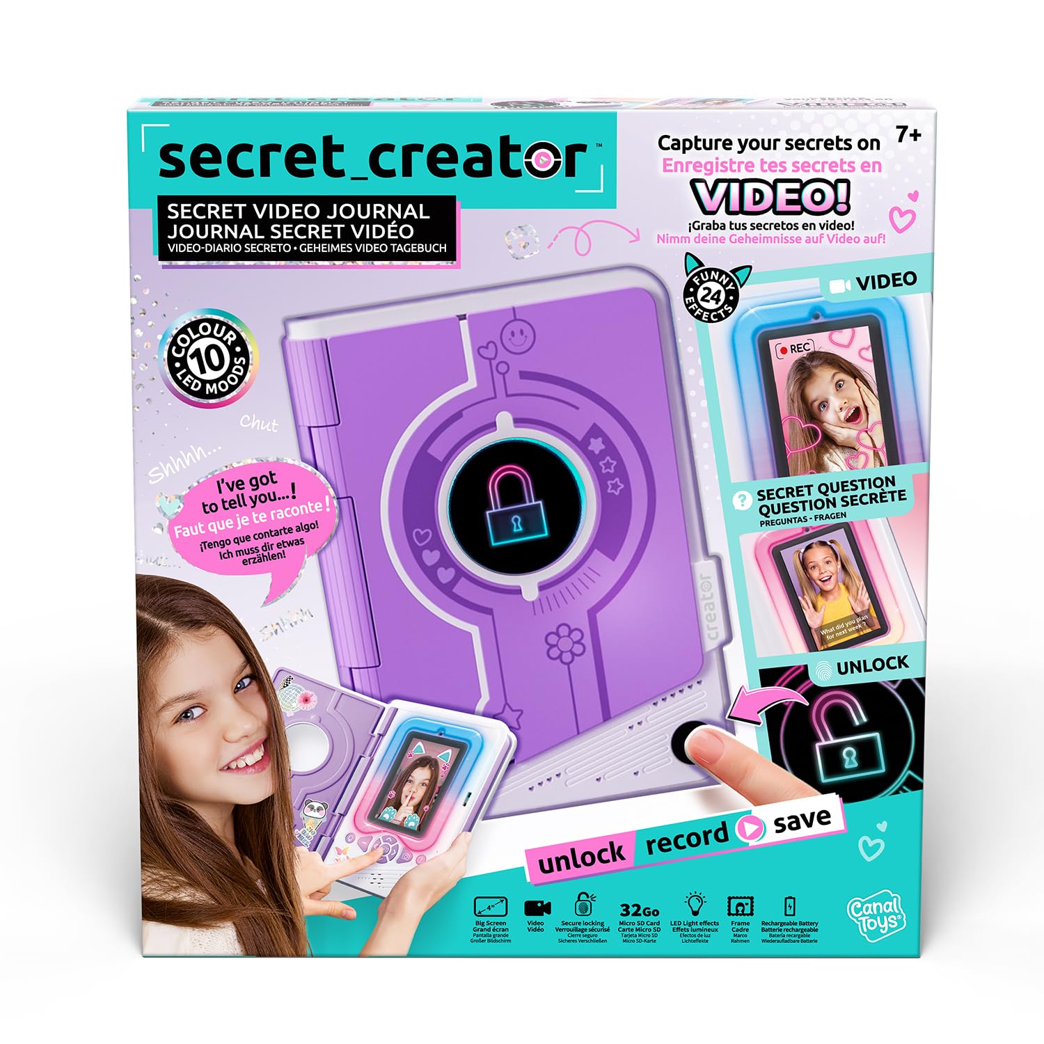Canal Toys - Diario Segreto Video per Bambini Viola - Registra i Tuoi Segreti in Video e Foto - Regalo Bambini Giochi Elettronici 7 Anni + - Impronta Digitale - 24 Effetti - 32 GB - LED - Inf 043
