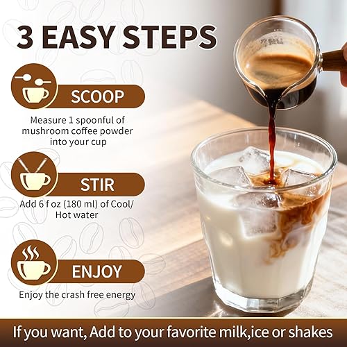 Miniatura 8 de Catfit Café en polvo de hongos, 10 suplementos de mezcla de hongos con melena de león, chaga, cordyceps, L-teanina para energía, concentración,