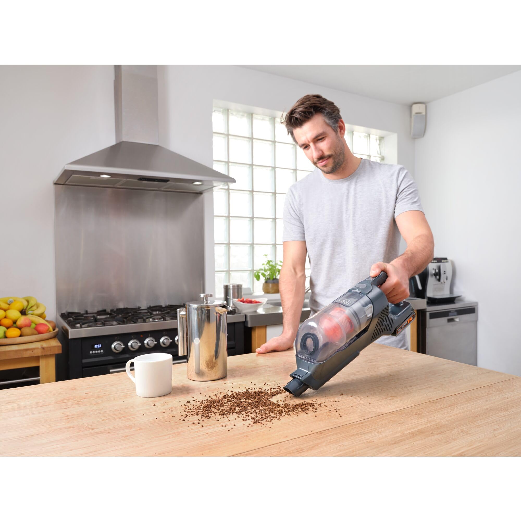 BLACK+DECKER BHFEA18D1-QW Scopa Elettrica Powerseries+ senza Fili Verticale 2 in 1 con Batteria Estraibile a Litio 18 Volt 2 Ah, Titanium