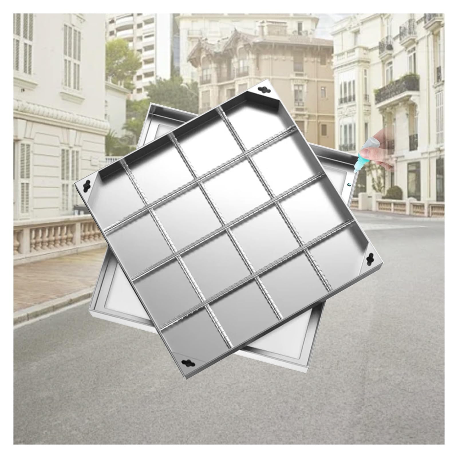 GJMSSMY Invisible Stainless Steel Manhole Cover Double-Layer Steel Rodsand Wear-Resistant Customizable (5cm 40x40cm/15.7x15.7in) Heavy-Duty Access Cover for Septic Tanks